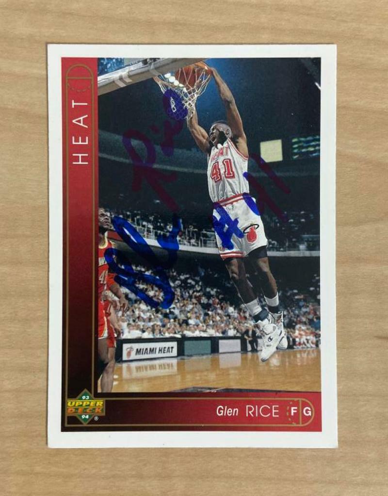 GLEN RICE MIAMI HEAT SIGNED AUTOGRAPHED 93-94 UPPER DECK CARD #154 W/COA