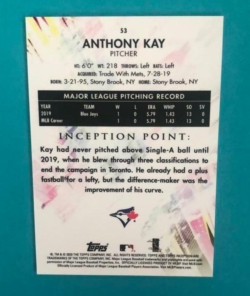 2020 TOPPS INCEPTION ANTHONY KAY BLUE JAYS BASE CARD #53