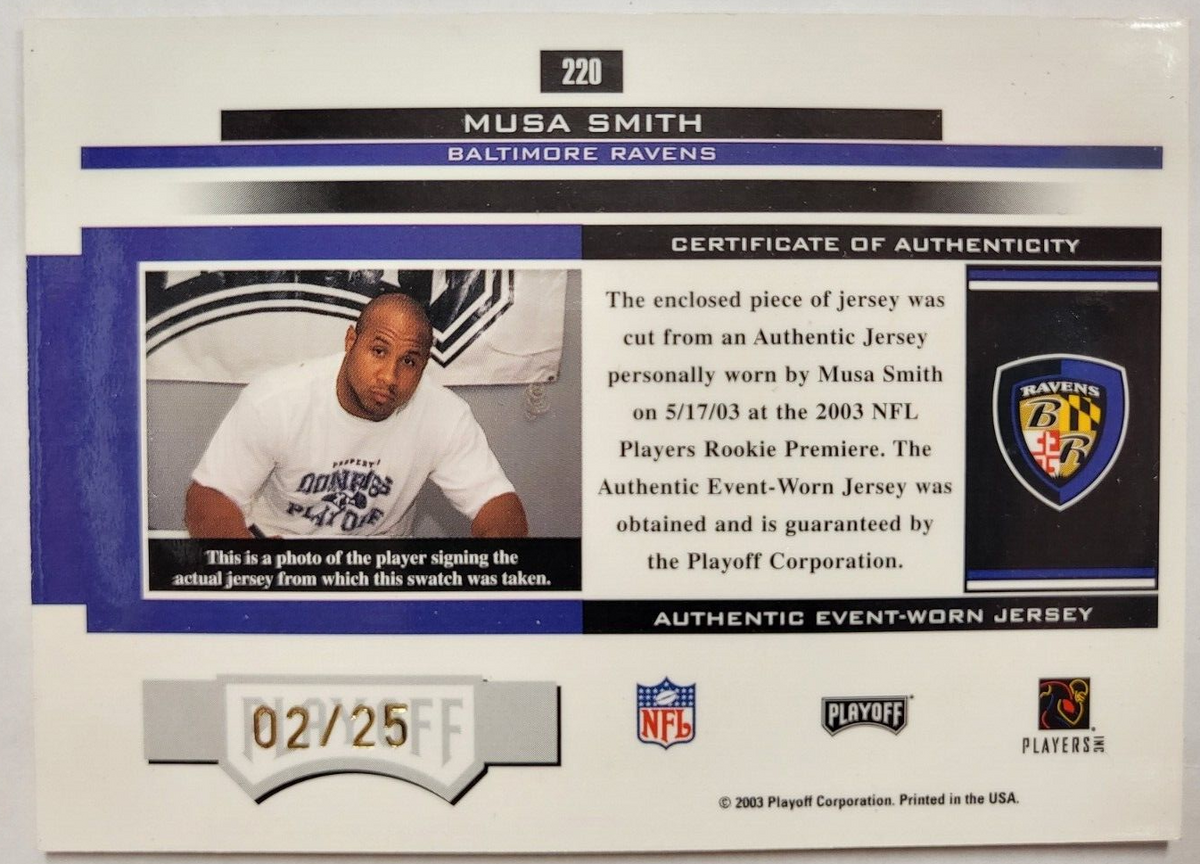 2013 PLAYOFF HONORS MUSA SMITH RAVENS JERSEY PATCH /25 FOOTBALL CARD