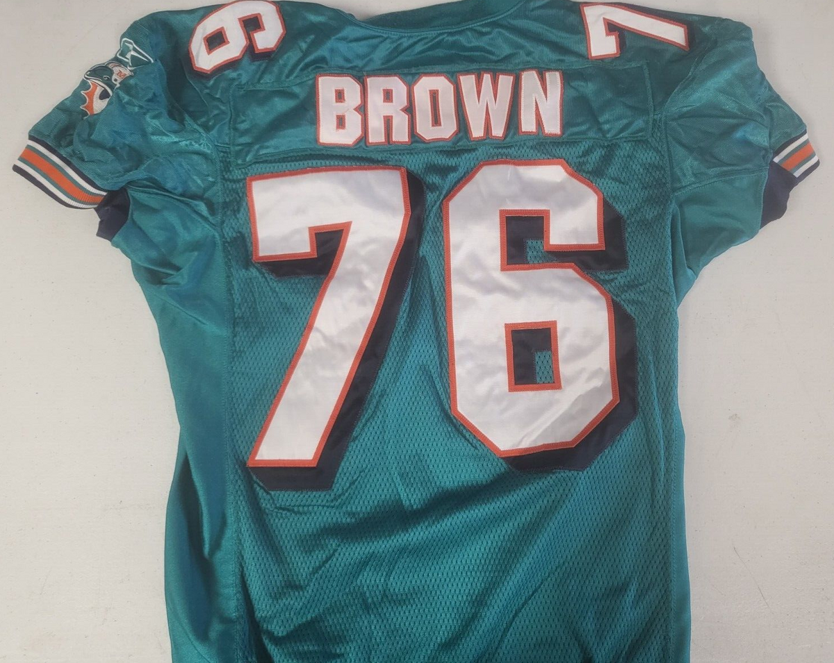 MIAMI DOLPHINS JAMES BROWN #76 GAME USED REEBOK NFL FOOTBALL JERSEY