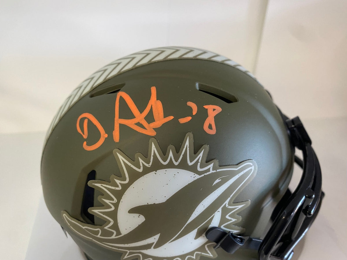 DEVON ACHANE MIAMI DOLPHINS SIGNED AUTOGRAPHED CAMO MINI HELMET BECKETT BAS