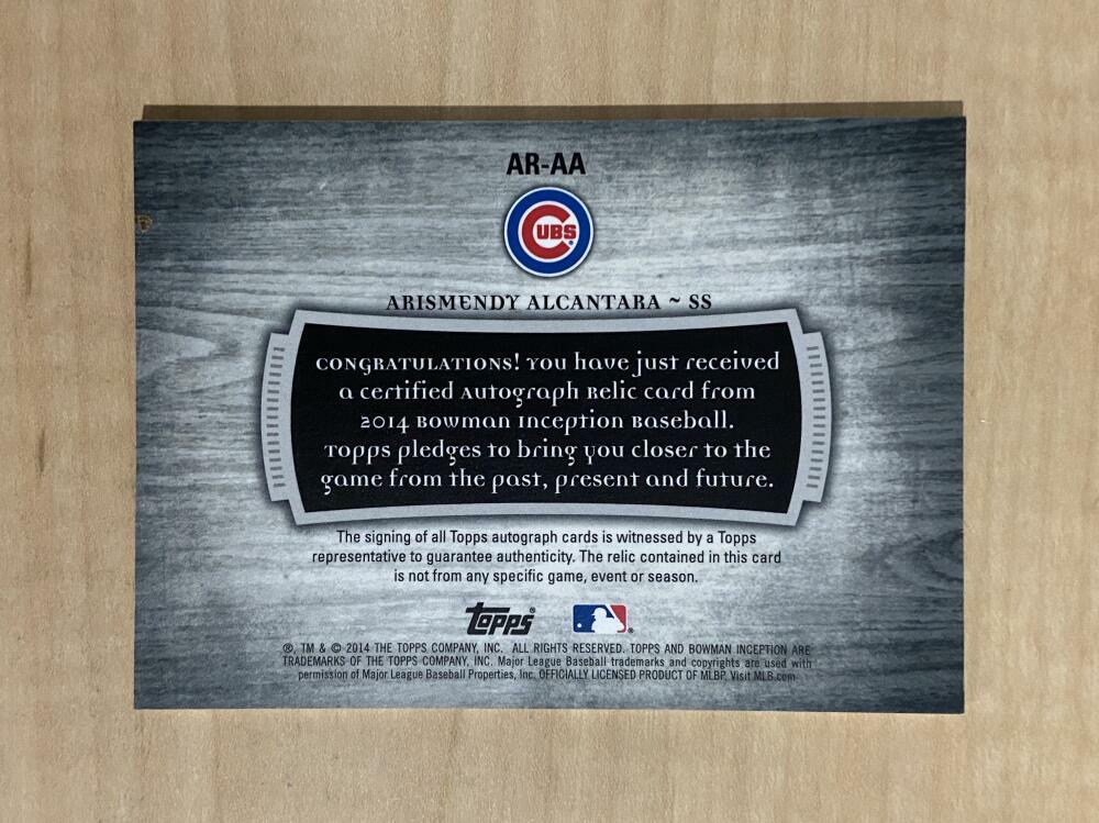 ARISMENDY ALCANTARA CHICAGO CUBS SIGNED 2014 TOPPS INCEPTION CARD #AR-AA