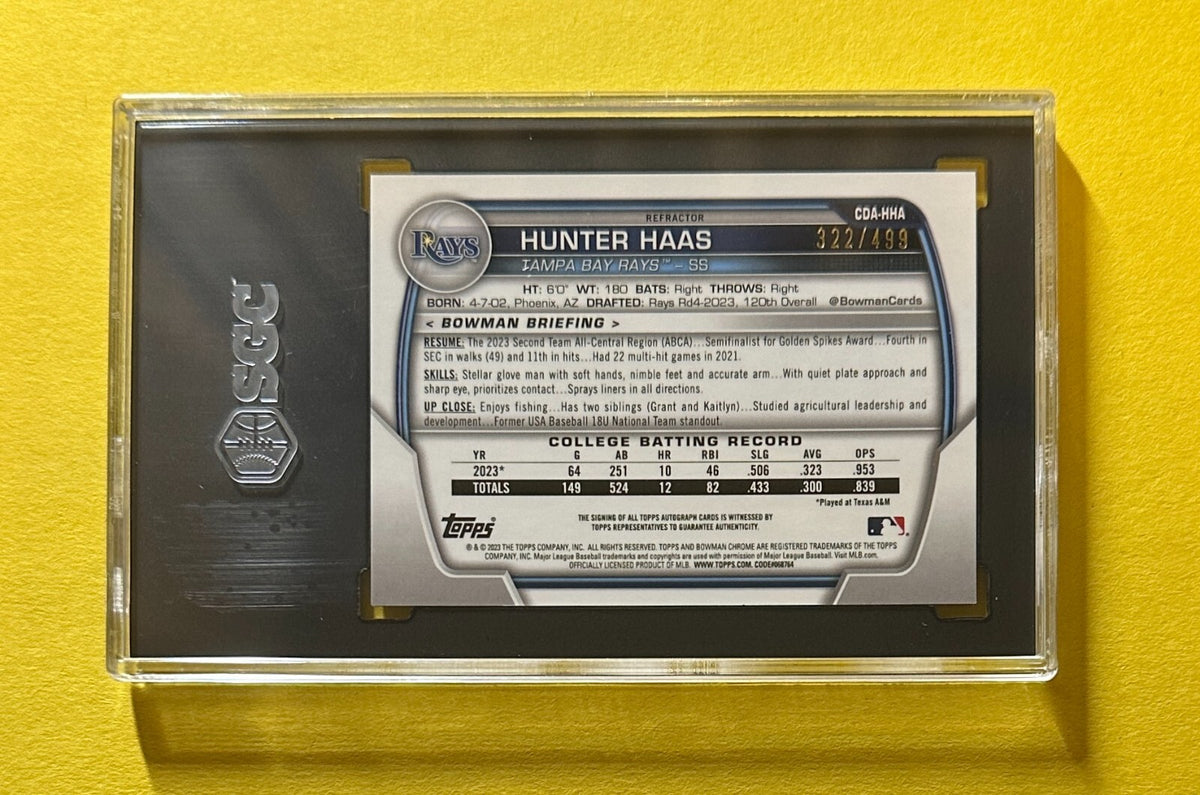 2023 BOWMAN DRAFT HUNTER HAAS REFRACTOR AUTO /499 #CDA-HHA SGC MT+ 9.5 AUTO 10
