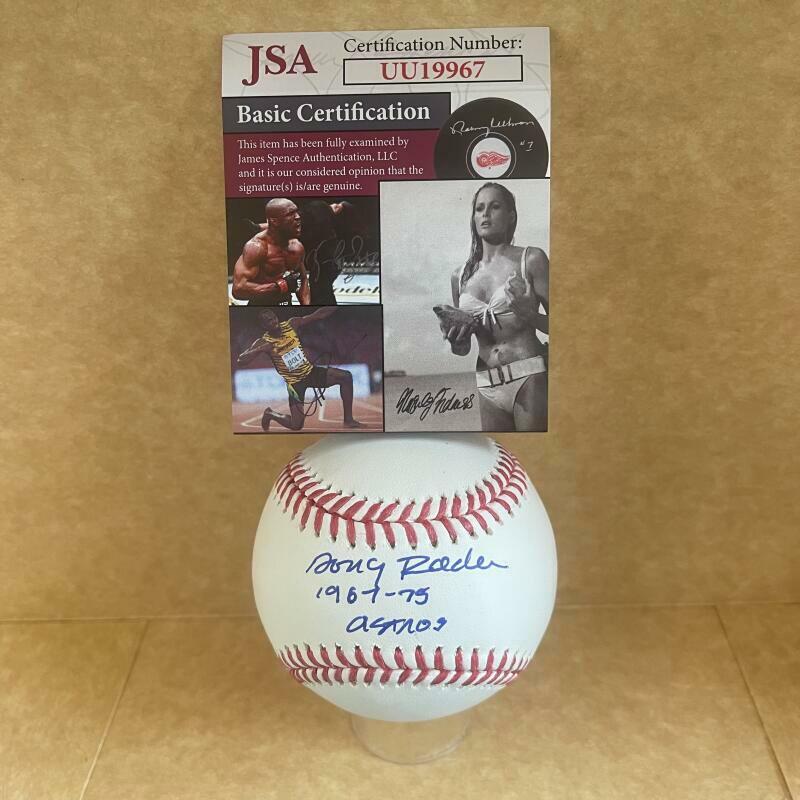 DOUG RADER 1967-75 ASTROS SIGNED AUTOGRAPHED M.L. BASEBALL JSA UU19967
