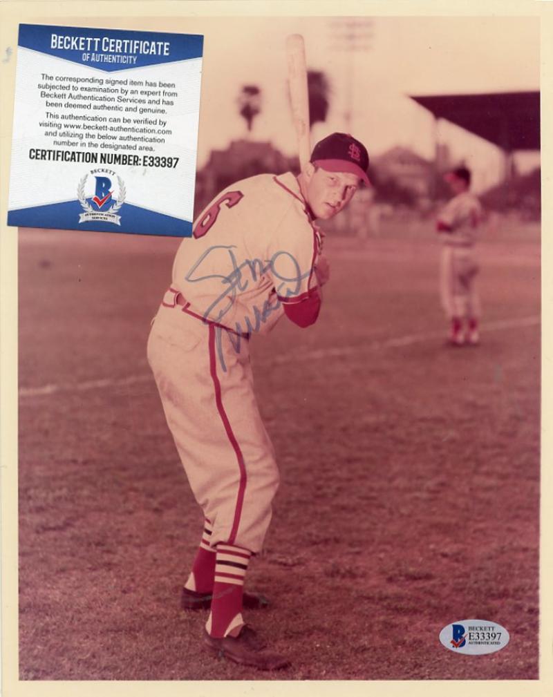 STAN MUSIAL ST. LOUIS CARDINALS BATTING SIGNED AUTO 8X10 PHOTO BECKETT E33397