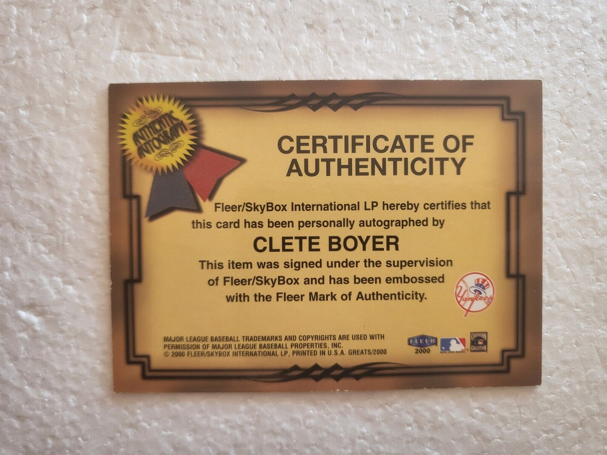 2000 FLEER GREATS OF THE GAME CLETE BOYERE NY YANKEES SIGNED AUTO CARD