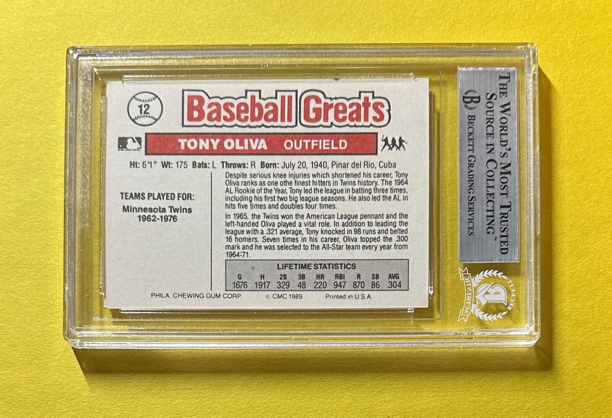 1989 SWELL TONY OLIVA BASEBALL GREATS #12 AUTHENTIC AUTO BECKETT CERTIFIED TWINS