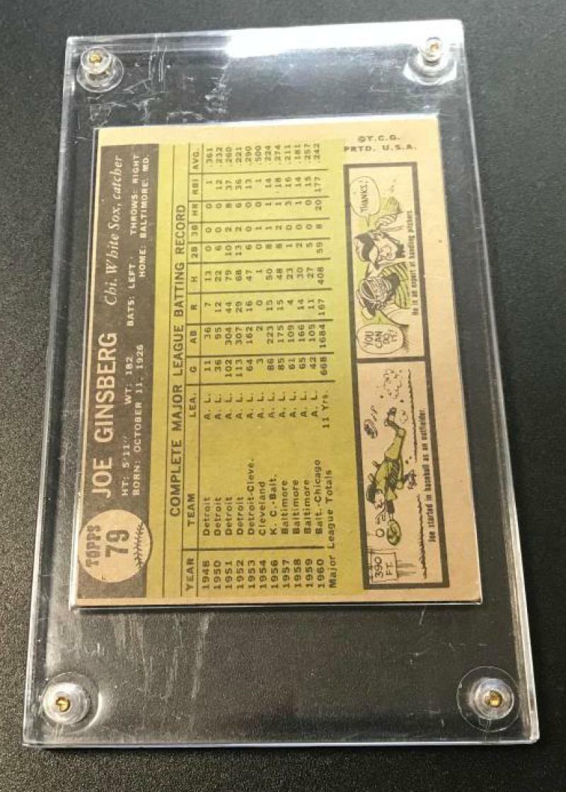 1961 TOPPS JOE GINSBERG SIGNED AUTOGRAPHED VINTAGE CARD W/CASE COA
