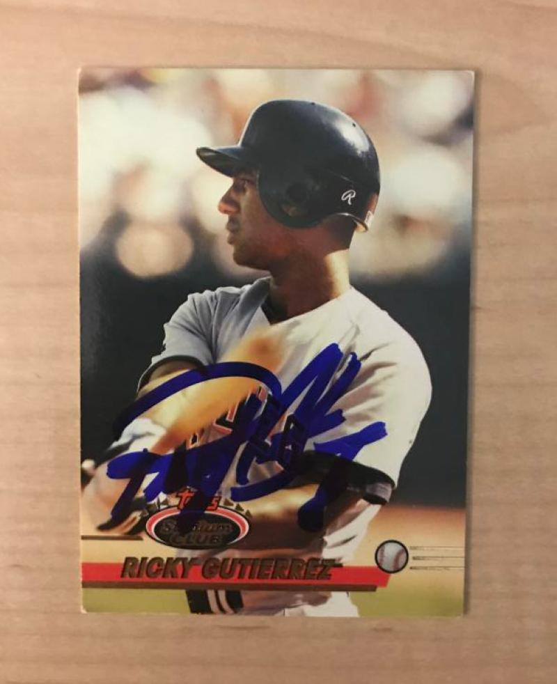 RICKY GUTIERREZ SAN DIEGO PADRES SIGNED 1993 TOPPS STADIUM CLUB CARD #676 W/COA 