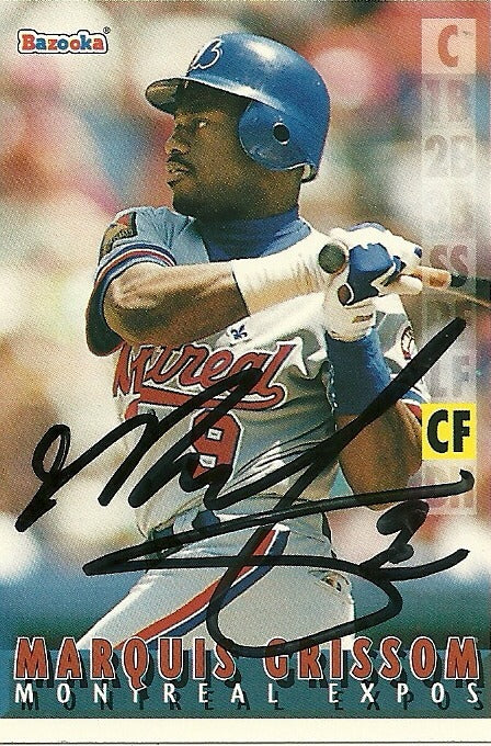 MARQUIS GRISSOM MONTREAL EXPOS SIGNED AUTOGRAPHED 1995 BAZOOKA CARD #37 W/COA