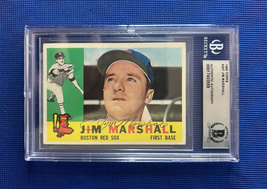 1960 TOPPS JIM MARSHALL BOSTON RED SOX SIGNED AUTOGRAPHED CARD #267 BECKETT
