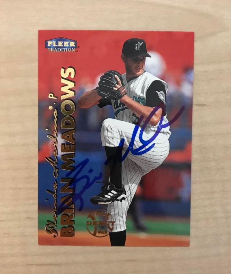 BRIAN MEADOWS FLORIDA MARLINS SIGNED 1999 FLEER TRADITION CARD #536 W/COA