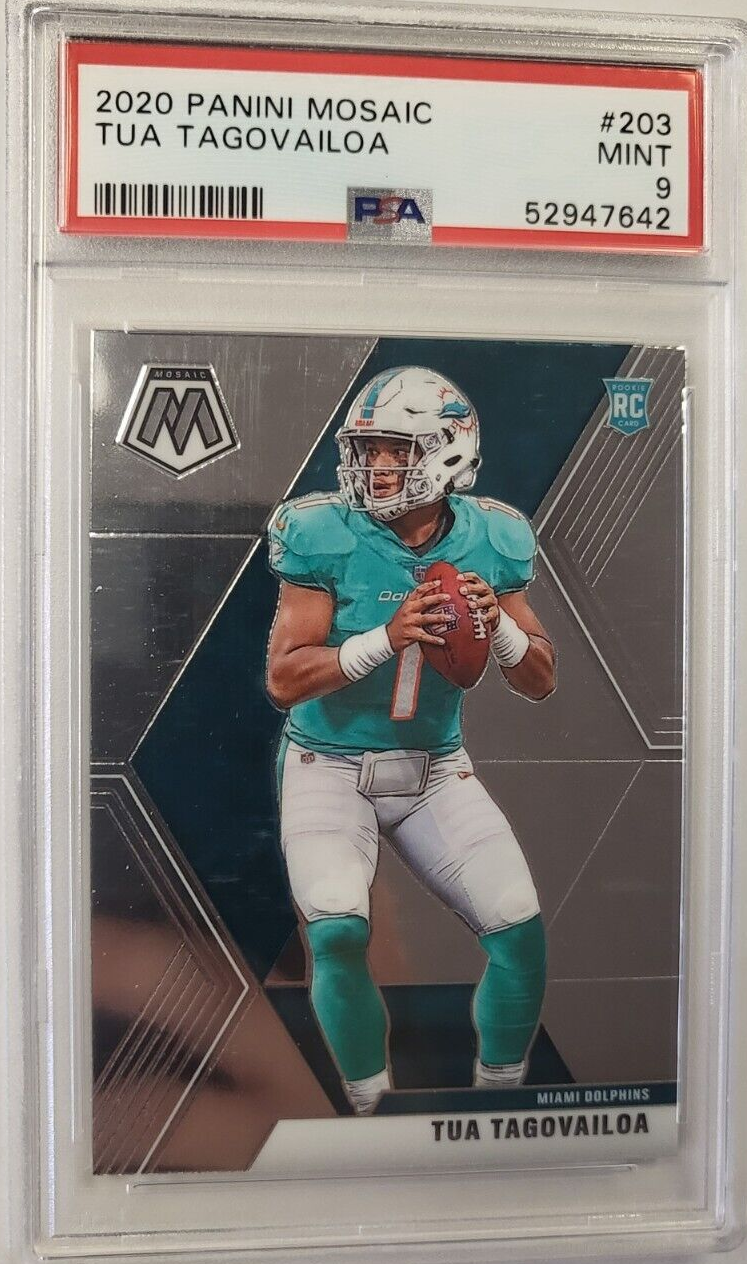 2020 PANINI MOSAIC TUA TAGOVAILOA DOLPHINS #203 RC ROOKIE CARD PSA MINT 9