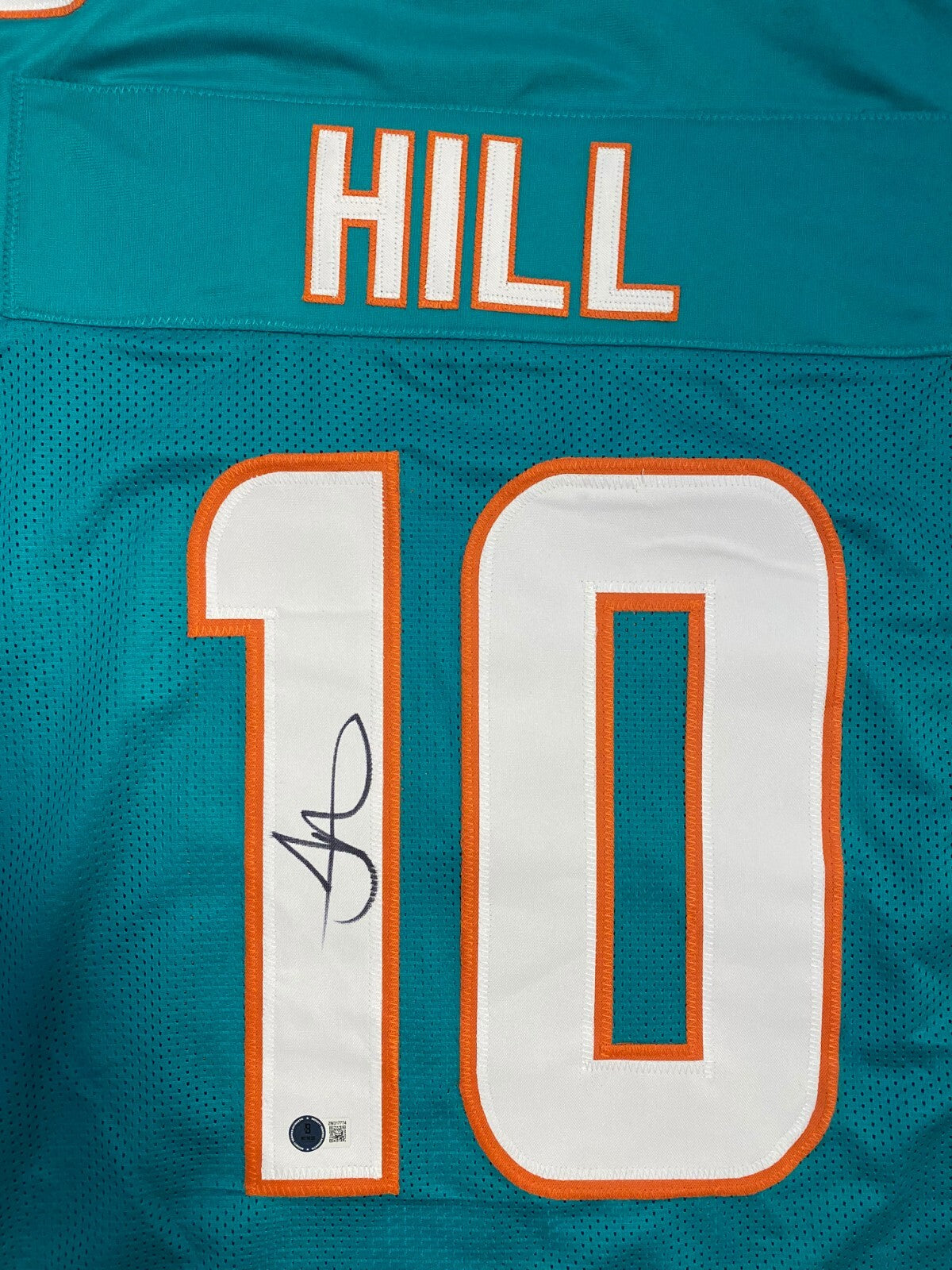 TYREEK HILL DOLPHINS SIGNED AUTO TEAL CUSTOM FOOTBALL JERSEY SZ XL BECKETT