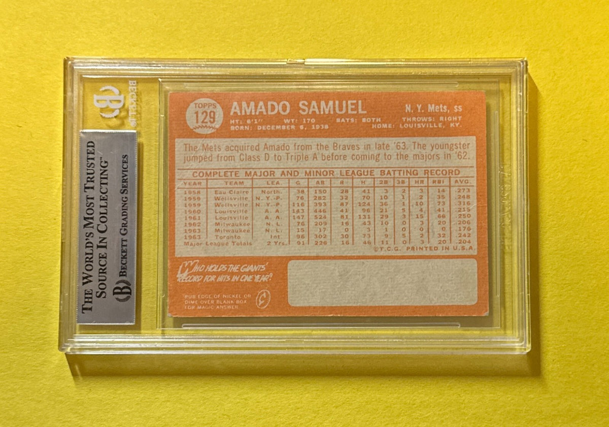 1964 TOPPS AMADO SAMUEL #129 BECKETT AUTHENTIC SIGNED AUTOGRAPHED CARD METS
