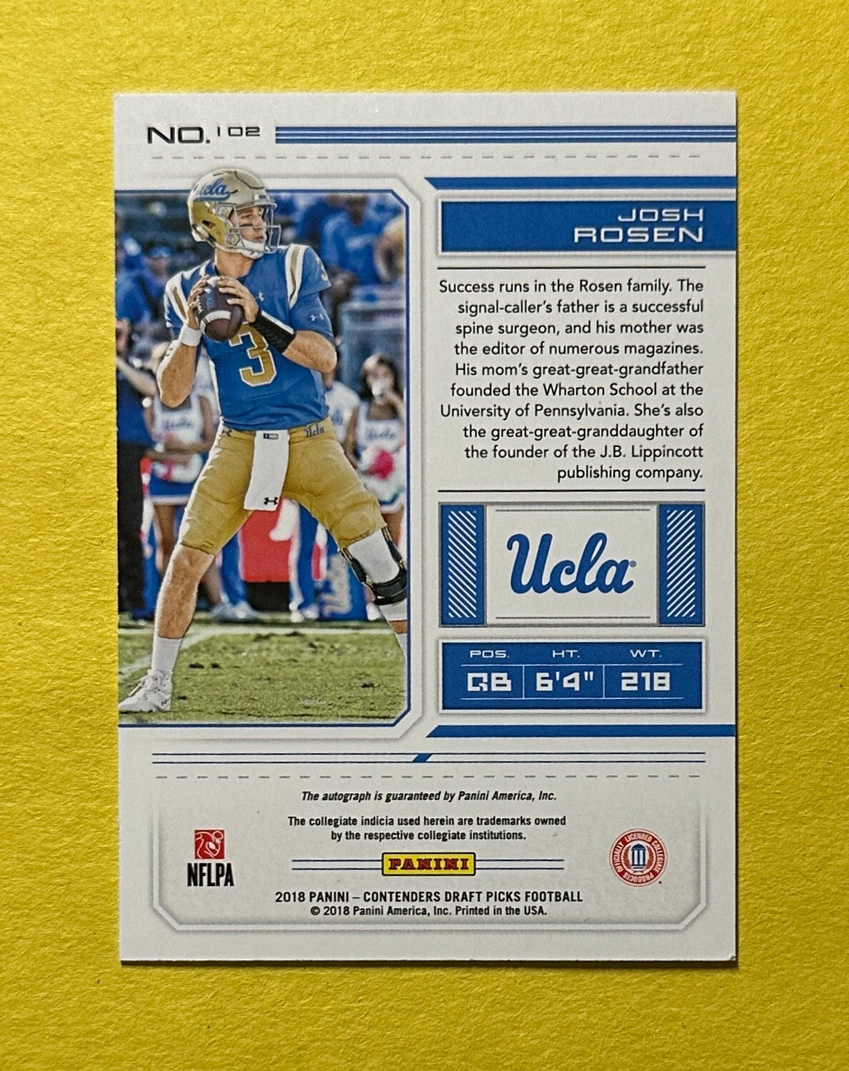 2018 PANINI CONTENDERS DRAFT PICKS JOSH ROSEN BOWL TICKET ROOKIE AUTO /25 #102