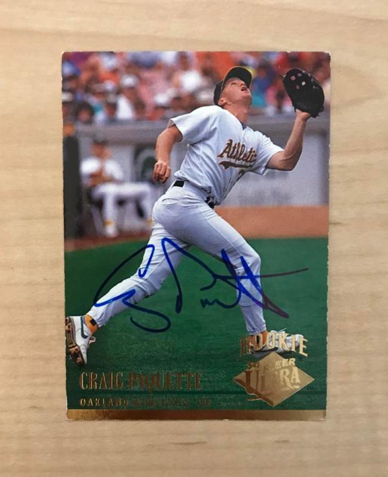 CRAIG PAQUETTE OAKLAND ATHLETICS SIGNED 1994 FLEER ULTRA CARD #113 W/COA