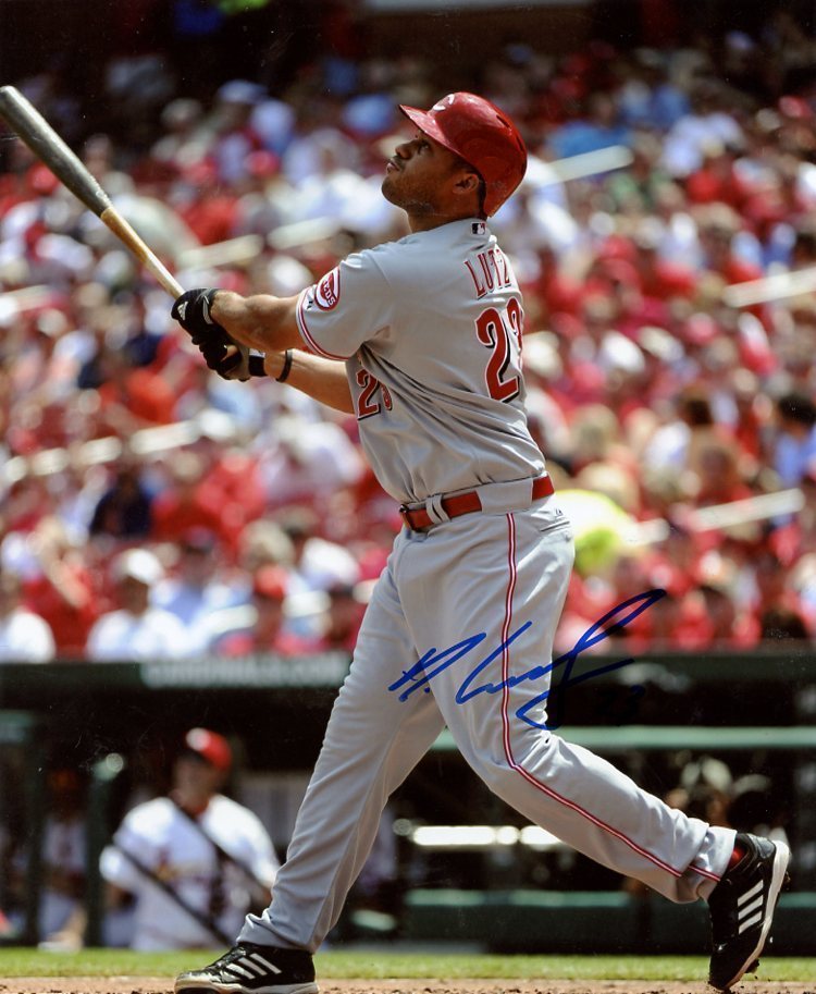 DONALD LUTZ CINCINNATI REDS SIGNED AUTOGRAPHED 8X10 PHOTO W/COA