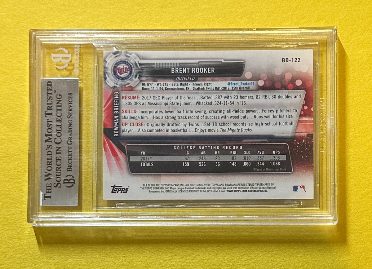 2017 BOWMAN DRAFT BRENT ROOKER #BD122 BECKETT CERTIFIED AUTHENTIC AUTO