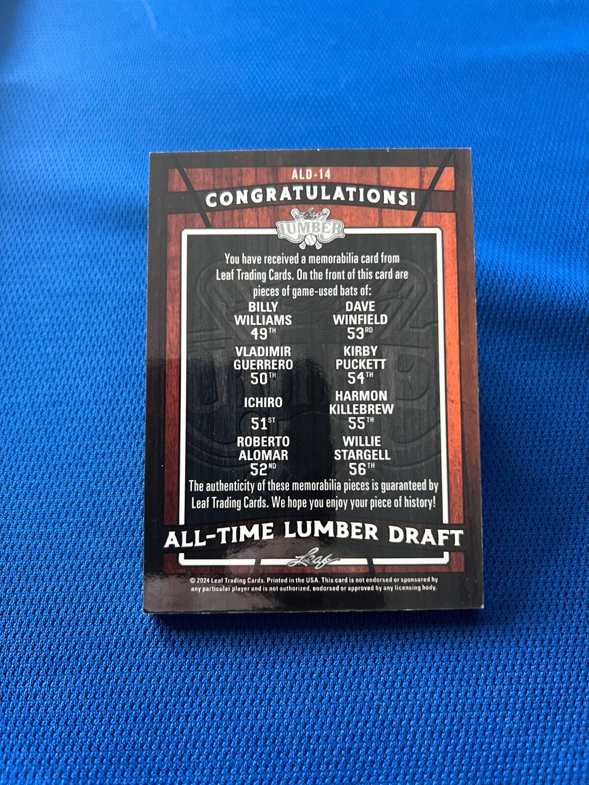 2024 LEAF LUMBER GUERRERO ICHIRO KILLEBREW WINFIELD PUCKETT STARGELL BAT CARD /5