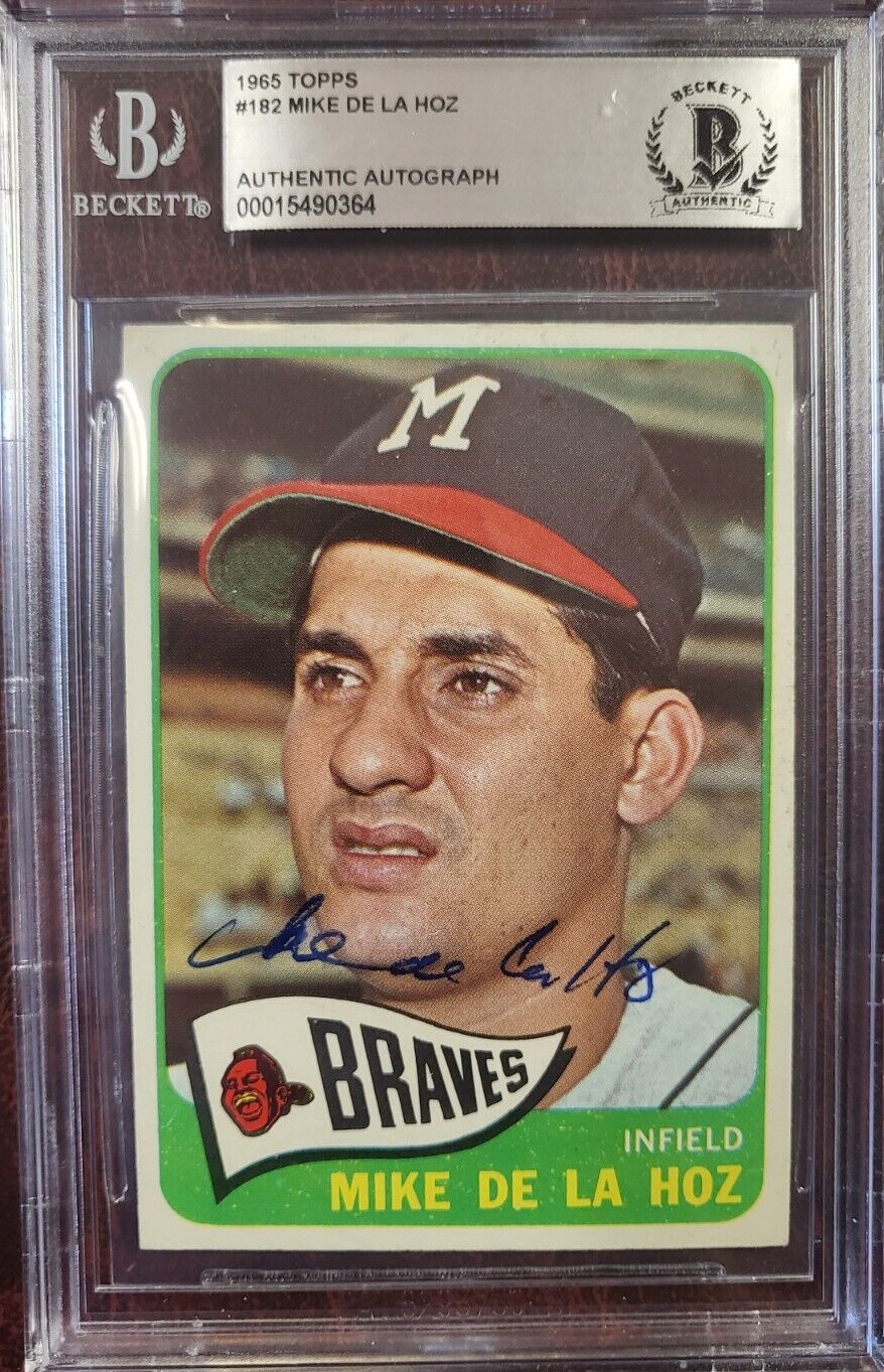 1965 TOPPS MIKE DE LA HOZ BRAVES SIGNED AUTOGRAPH #182 CARD BECKETT AUTHENTIC *