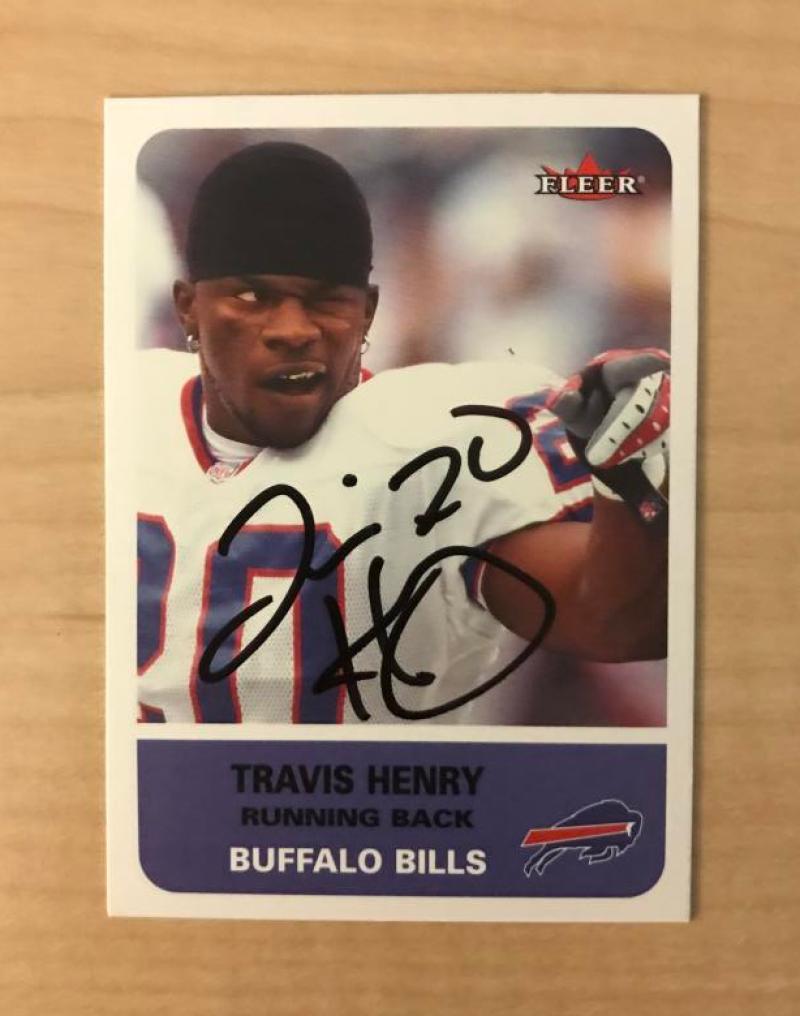 TRAVIS HENRY BUFFALO BILLS SIGNED AUTOGRAPHED 2002 FLEER CARD #128 W/COA