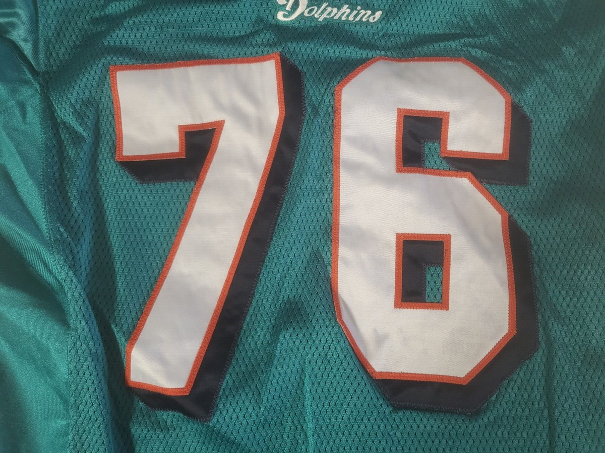 MIAMI DOLPHINS JAMES BROWN #76 GAME USED REEBOK NFL FOOTBALL JERSEY