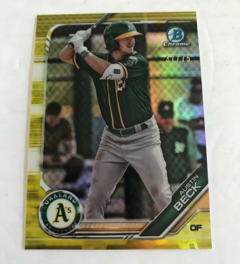 2019 BOWMAN CHROME  AUSTIN BECK  CANARY YELLOW REFRACTOR BCP-141
