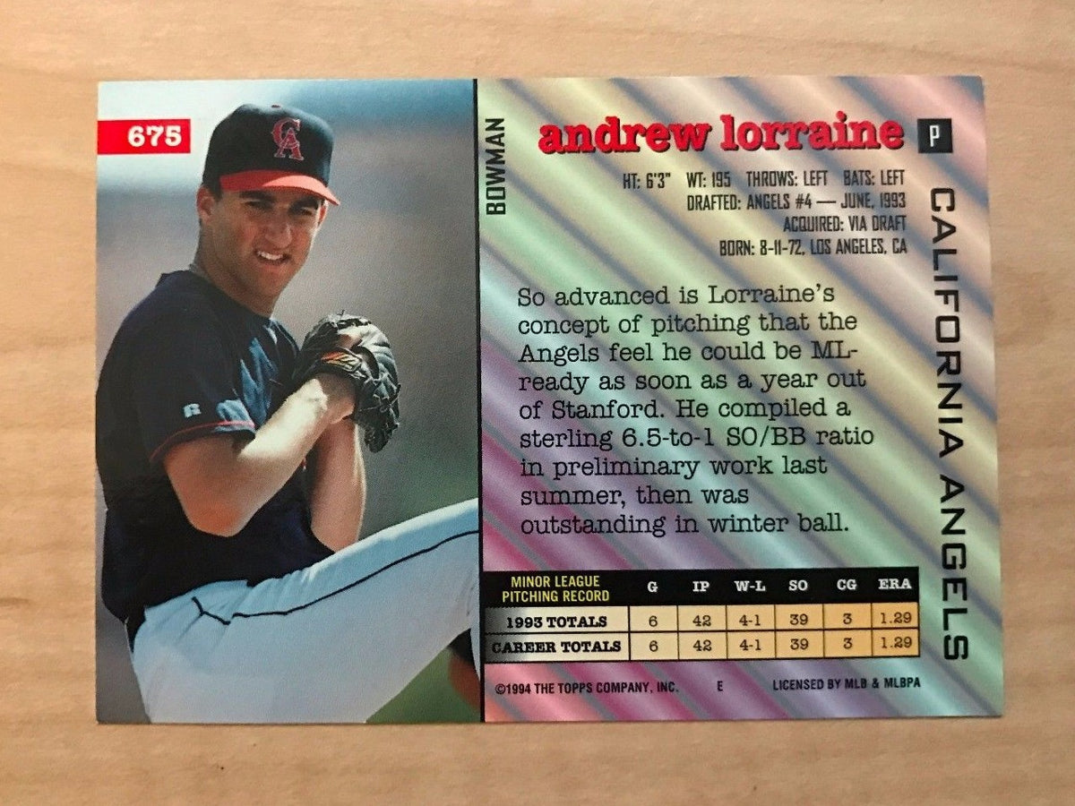 ANDREW LORRAINE CALIFORNIA ANGELS SIGNED AUTOGRAPHED 1994 BOWMAN CARD #675 W/COA