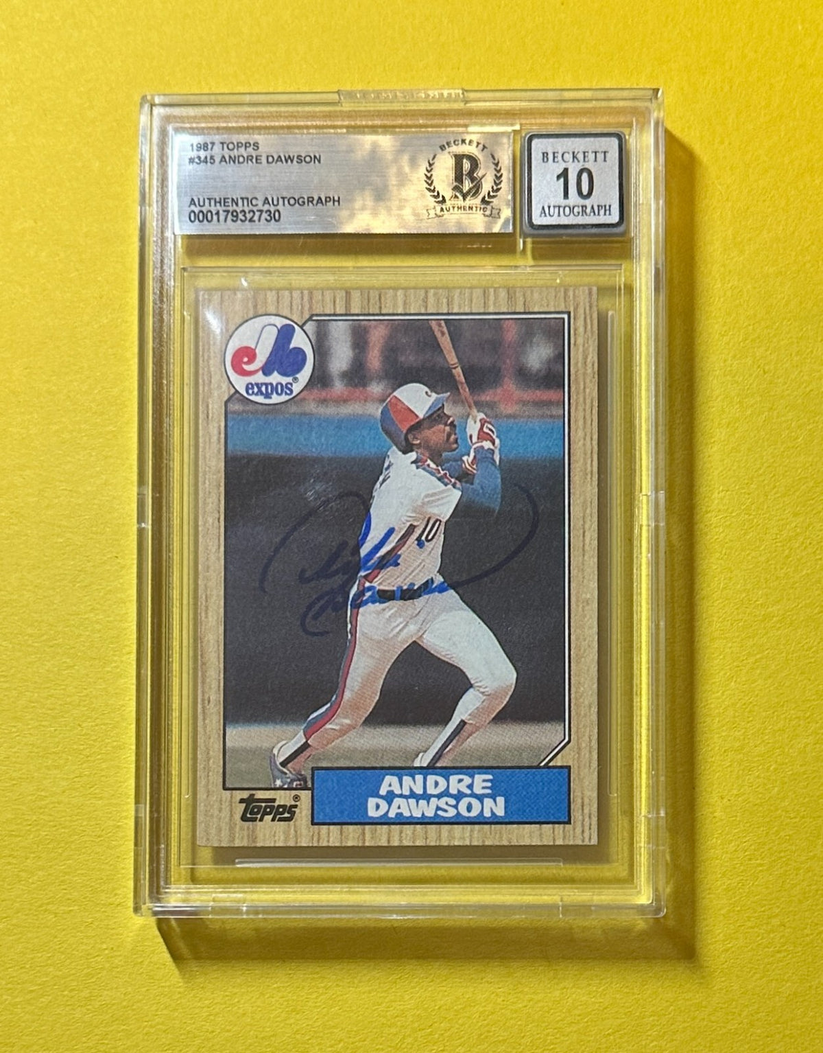 1987 TOPPS ANDRE DAWSON #345 BECKETT AUTH 10 SIGNED AUTO CARD EXPOS HOF