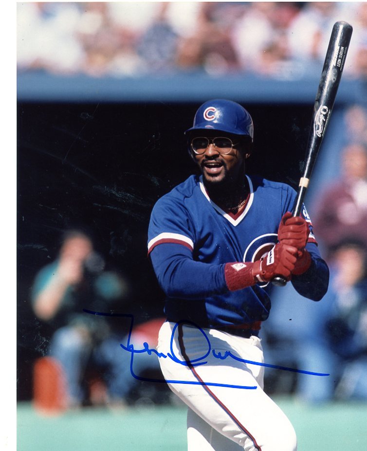LEON DURHAM ACTION CHICAGO CUBS SIGNED AUTOGRAPHED 8X10 PHOTO