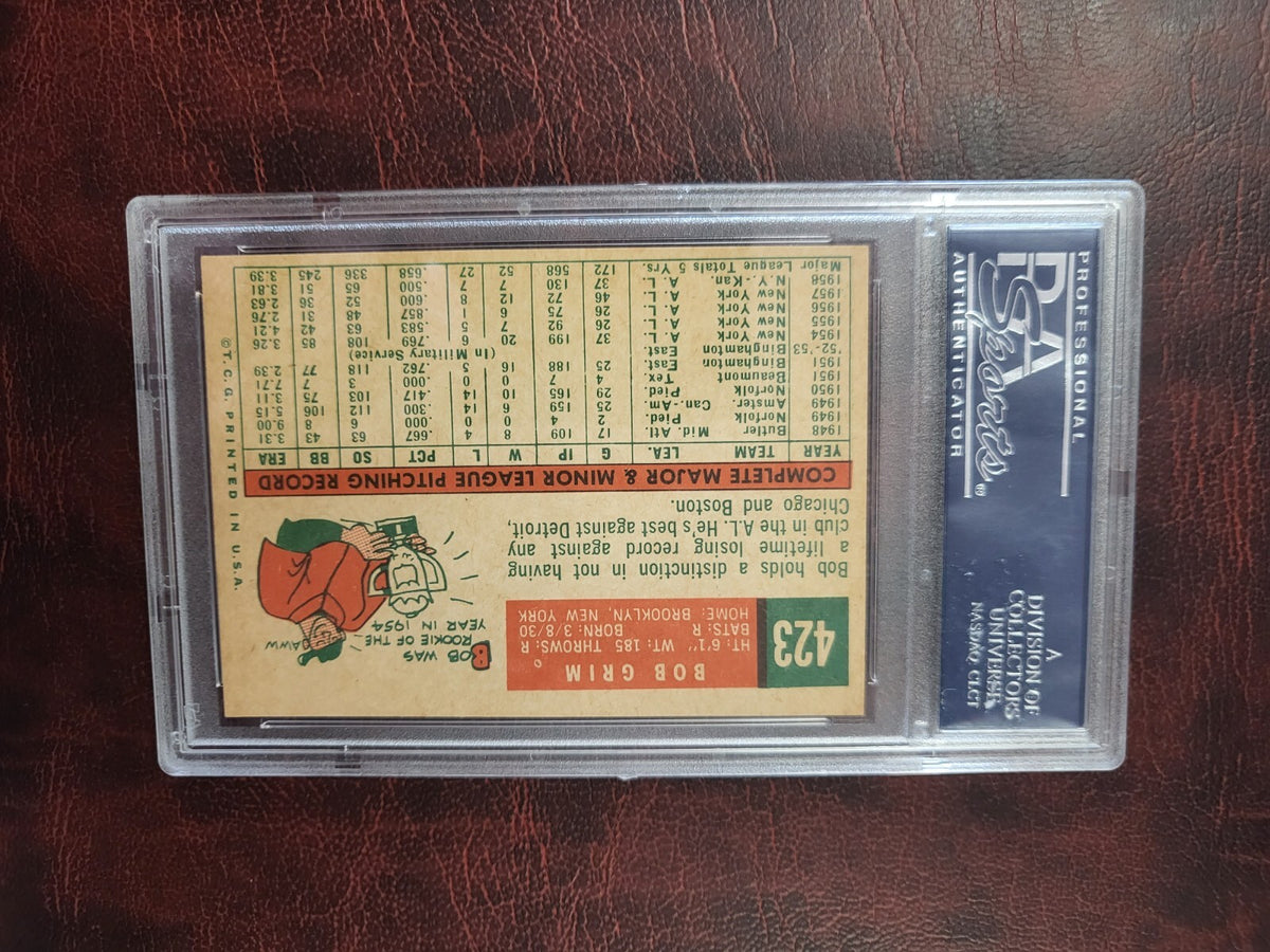 1959 TOPPS BOB GRIM ATHLETICS BASEBALL CARD #423 PSA 7 NM
