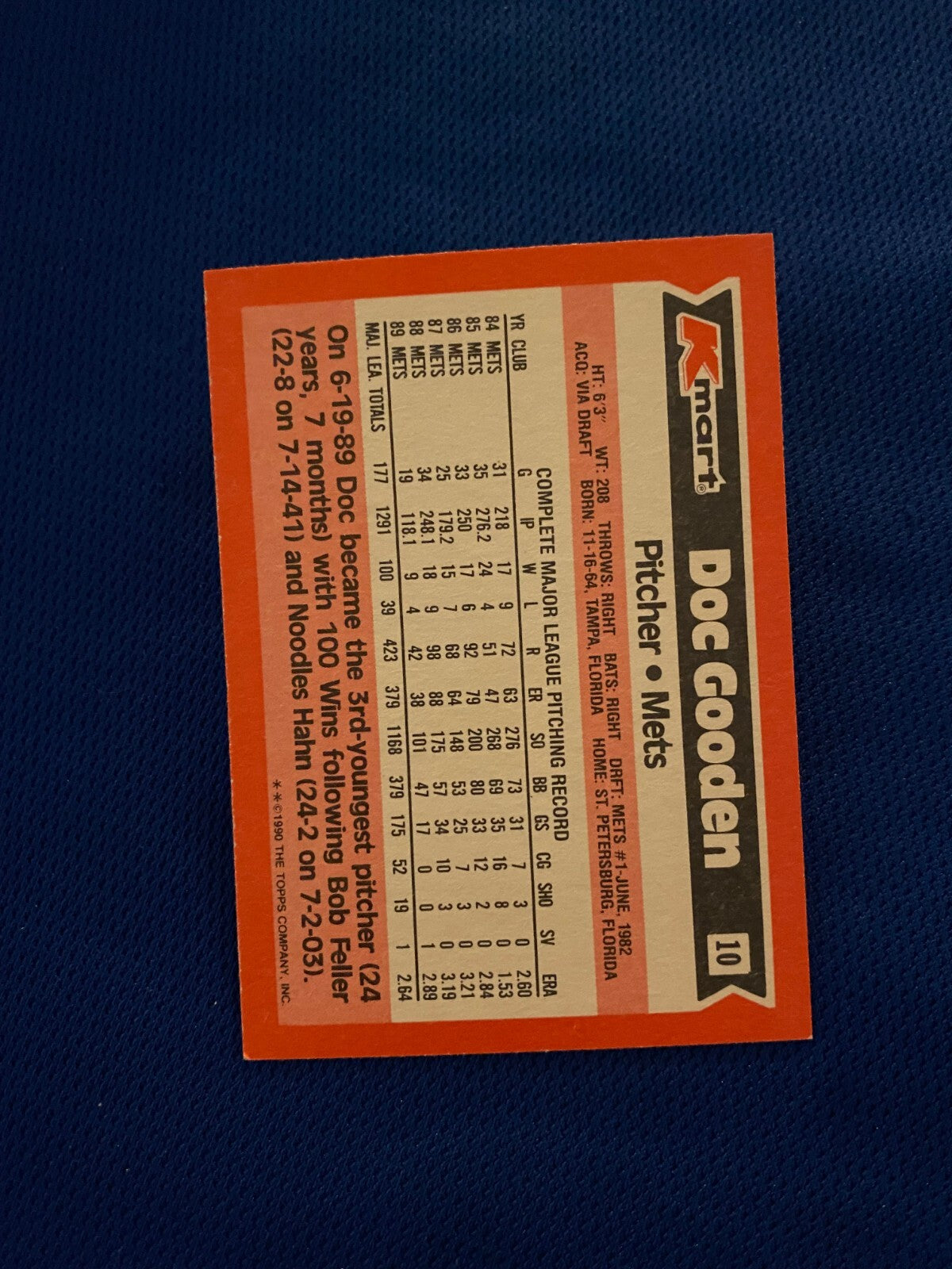 1990 TOPPS KMART SUPER STARS DWIGHT GOODEN NEW YORK METS SIGNED AUTO CARD 10 COA
