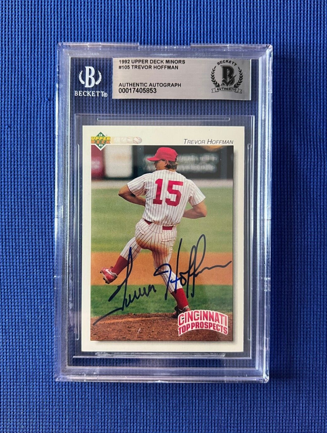 1992 UPPER DECK MINORS TREVOR HOFFMAN SIGNED AUTOGRAPHED #105 CARD BECKETT