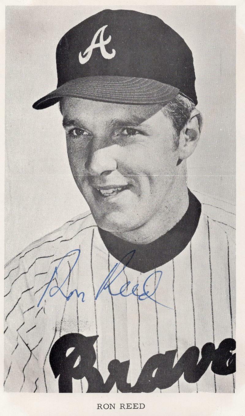 RON REED  ATLANTA BRAVES SIGNED 3X5 POSTACARD W/ COA