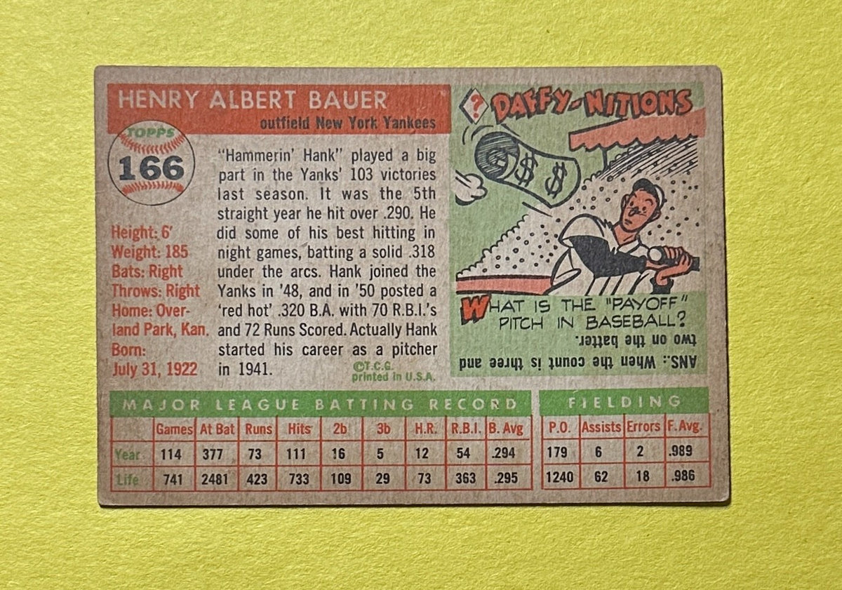 1955 TOPPS HANK BAUER #166 YANKEES