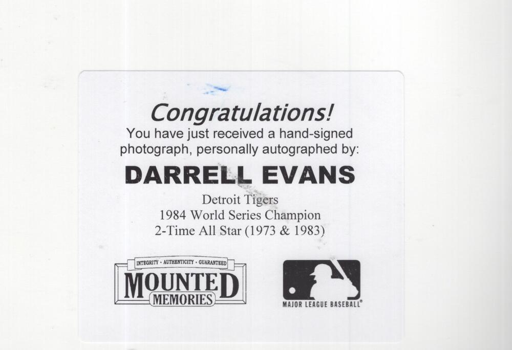 DARRELL EVANS TIGERS 84 CHAMPS SIGNED AUTOGRAPHED 8X10 PHOTO MM W/ COA