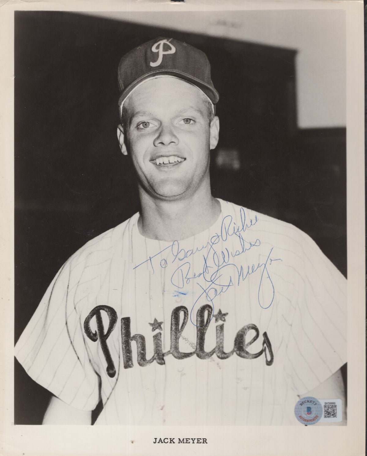 JACK MEYER PHILLIES RARE DIED IN 1967 SIGNED 8X10 PHOTO BECKETT BK57033