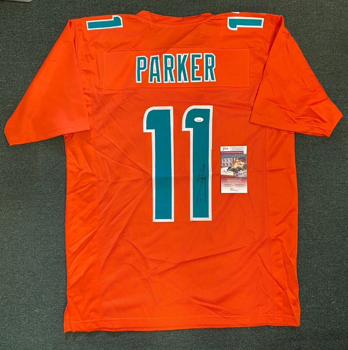 DEVANTE PARKER MIAMI DOLPHINS SIGNED AUTOGRAPH CUSTOM ORANGE JERSEY SZ XL JSA *