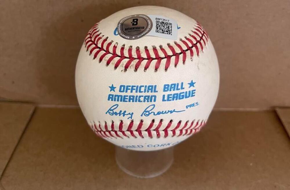 JOE DEMAESTRI YANKEES SIGNED AUTOGRAPHED A.L. BASEBALL BECKETT AUTH