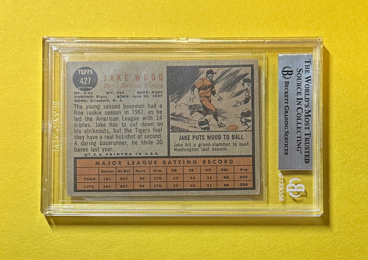 1962 TOPPS JAKE WOOD #427 BECKETT AUTHENTIC SIGNED AUTOGRAPHED CARD TIGERS
