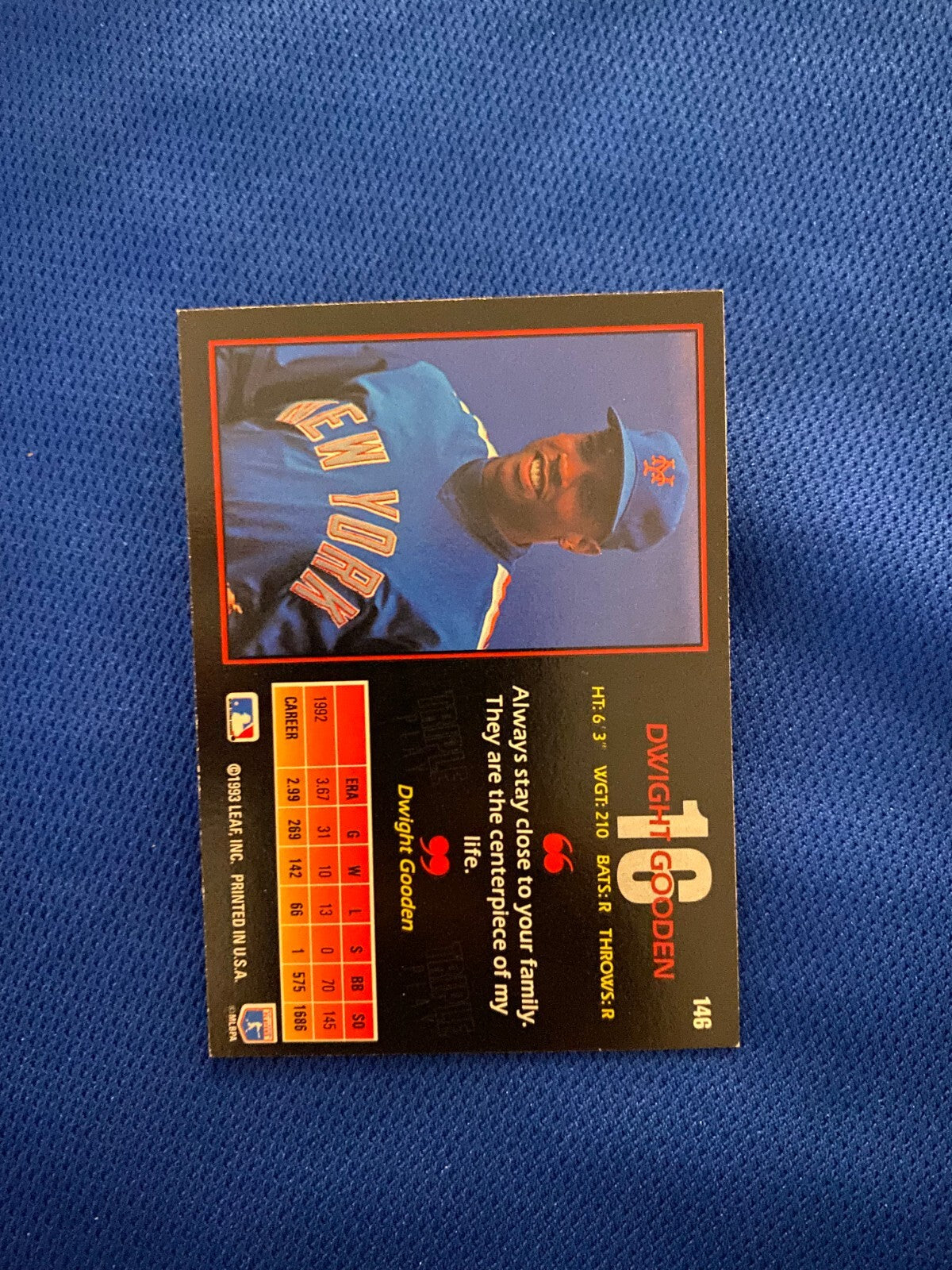1993 LEAF TRIPLE PLAY DWIGHT GOODEN NEW YORK METS SIGNED AUTO CARD #146 W/COA