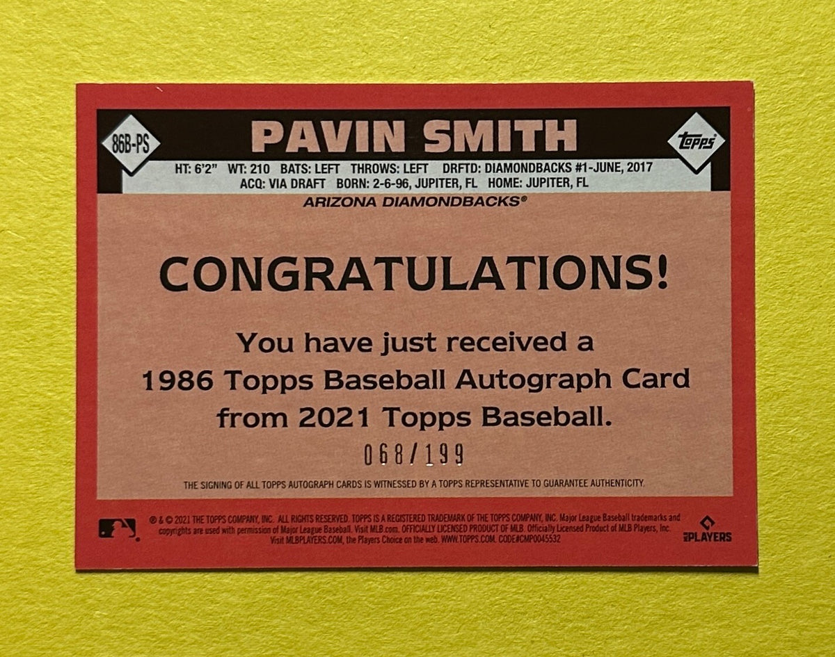 2021 TOPPS PAVIN SMITH ROOKIE AUTO BLACK /199 #86B-PS DIAMONDBACKS
