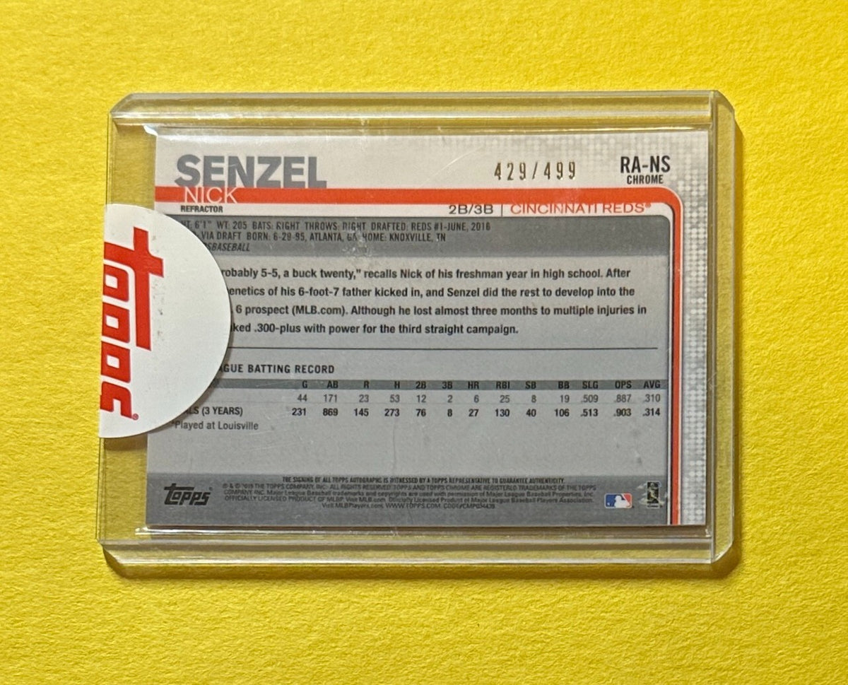 2019 TOPPS CHROME NICK SENZEL ROOKIE AUTO REFRACTOR /499 #RA-NS SEALED REDS