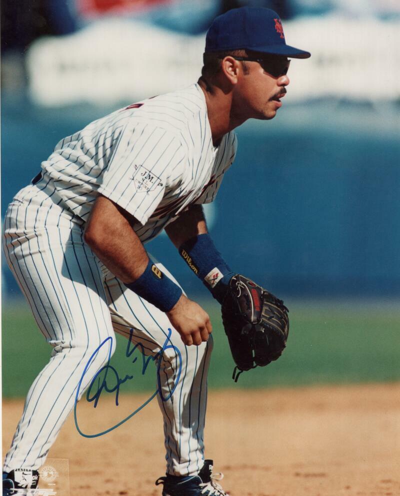 CARLOS BAERGA NEW YORK METS ACTION SIGNED AUTOGRAPHED 8X10 PHOTO W/ COA