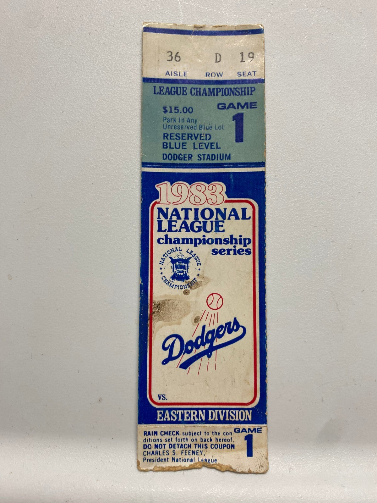 1983 NATIONAL LEAGUE CHAMPIONSHIP SERIES LOS ANGELES DODGERS GAME 1 TICKET