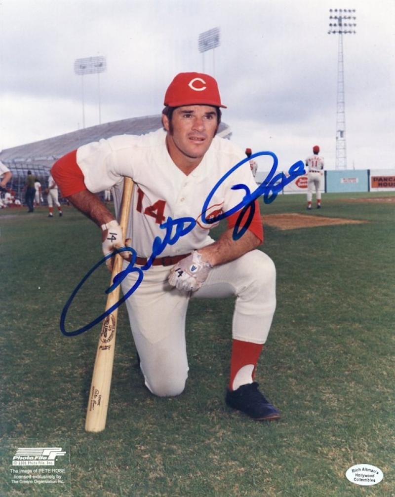 PETE ROSE CINCINNATI REDS COLLAGE  KNEELING   SIGNED AUTOGRAPHED 8X10 PHOTO 