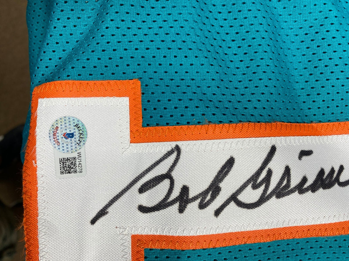 BOB GRIESE #12 DOLPHINS HOF 90 SIGNED AUTOGRAPHED CUSTOM TEAL JERSEY BECKETT *