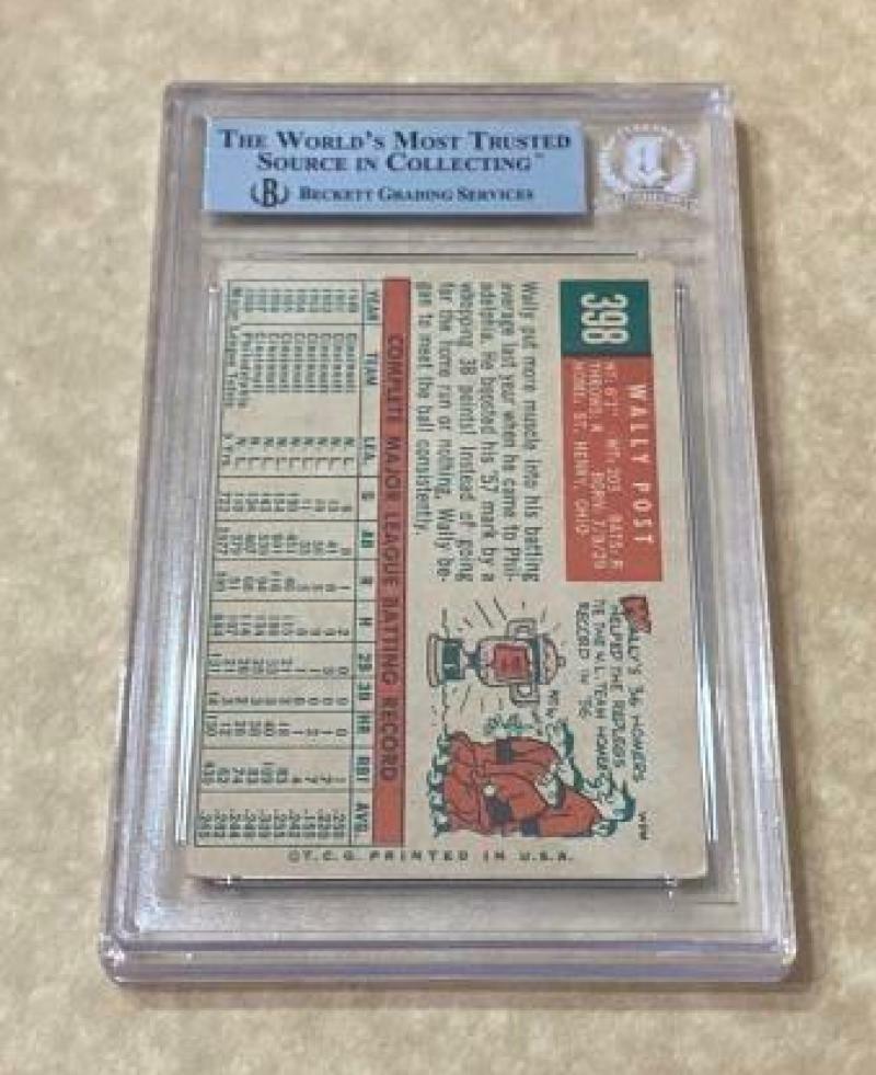 1959 TOPPS WALLY POST #398 PHILLIES SIGNED CARD BECKETT AUTHENTIC AUTO