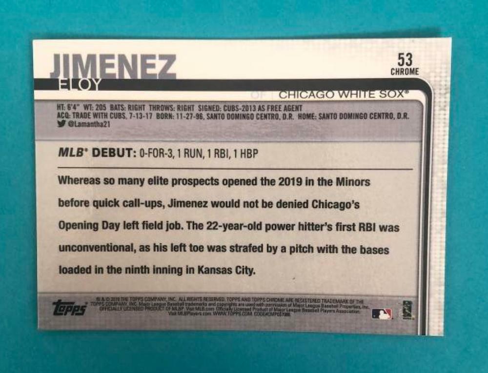 2019 topps chrome ELOY JIMEMEZ #53 ROOKIE DEBUT  